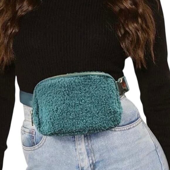 VNVM Sherpa Belt Bag, Fleece Fanny Packs Green Waist Bag w/ Adjustable Strap New - Picture 3 of 12